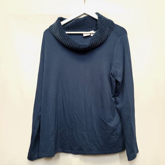 Weekends Chicos Cozisoft Fleece Backed Cowl Neck Top Size 3 Xl Blue - Picture 1 of 6